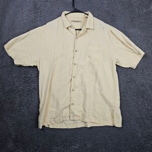 Tommy Bahama Silk Camp‎ Shirt Mens Large Beige Short Sleeve Casual